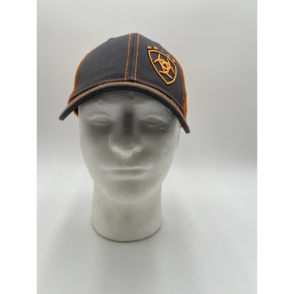 Ariat Orange Gray Mesh Snapback Trucker Hat Shield Logo Adjustable Cap OSFA